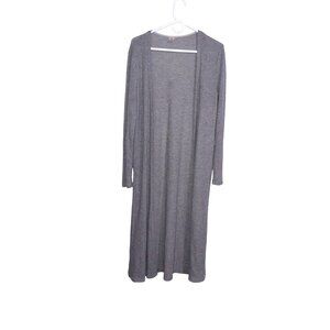 Womens Long Open Front Gray Knit Cardigan Lightweight Duster